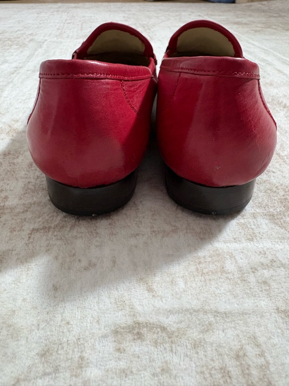 Bally Imogene Red Leather Loafers 7.5N Made In Italy Gold Bit Classic Luxury - Picture 7 of 12